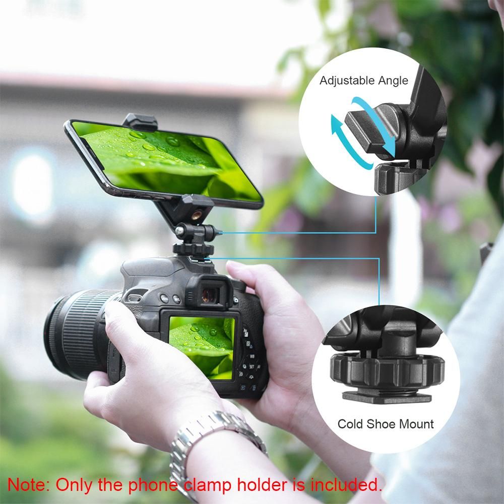 Ulanzi Rotatable Tripod Phone Holder Clamp Clip Mount Adapter with 1/4 Hot Shoe Microphone Mount Cold Shoe 360 Degree Rotatable