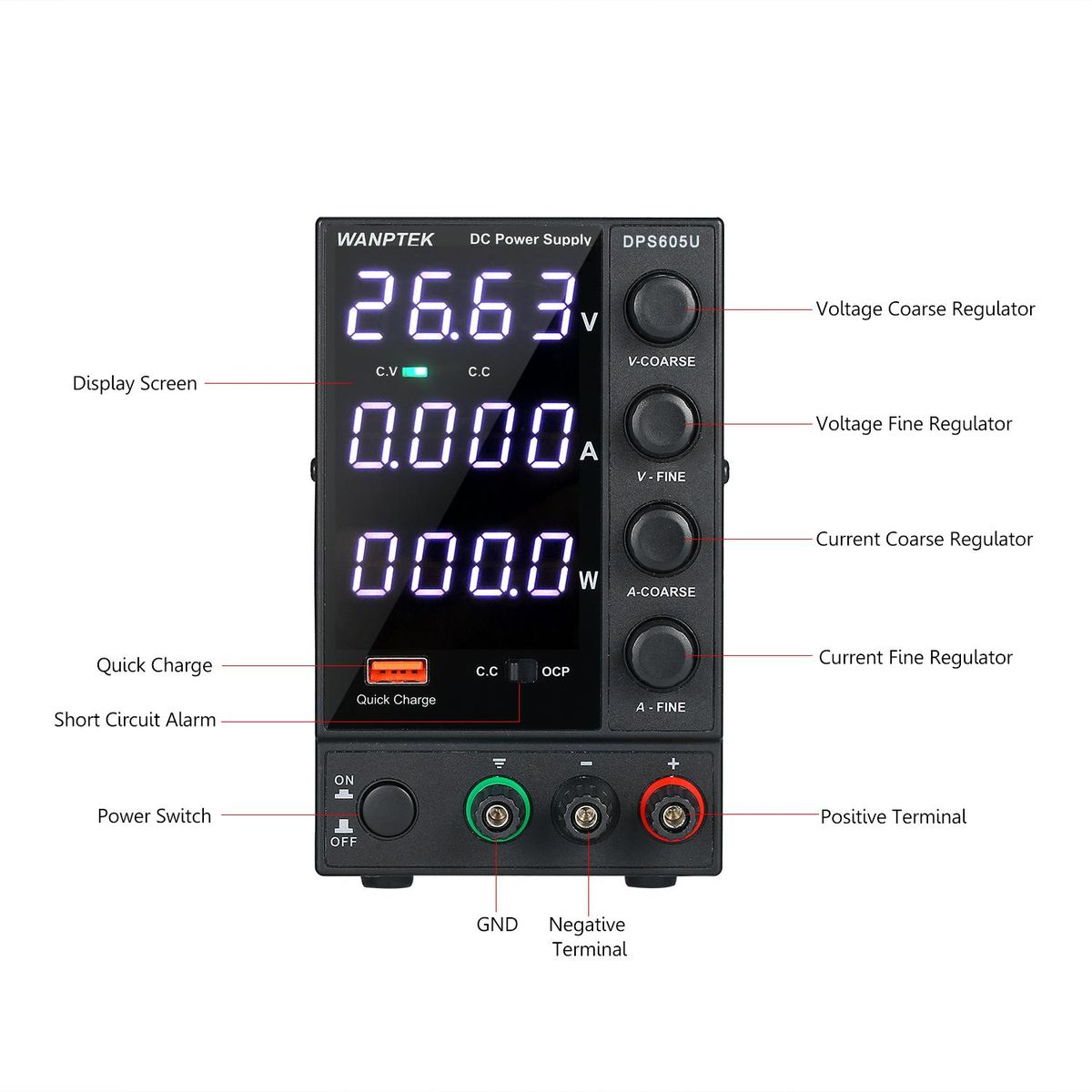 WANPTEK DPS605U 0-60V 0-5A 300W Switching DC Power Supply 4 Digits Display LED High Precision Adjustable Mini Power Supply AC 115V/230V 50/60Hz