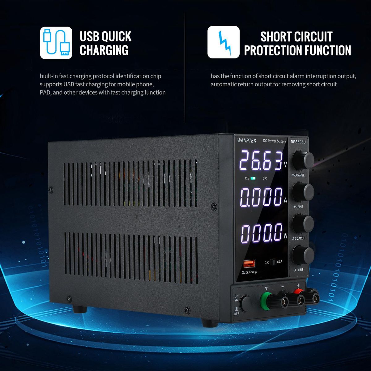WANPTEK DPS605U 0-60V 0-5A 300W Switching DC Power Supply 4 Digits Display LED High Precision Adjustable Mini Power Supply AC 115V/230V 50/60Hz