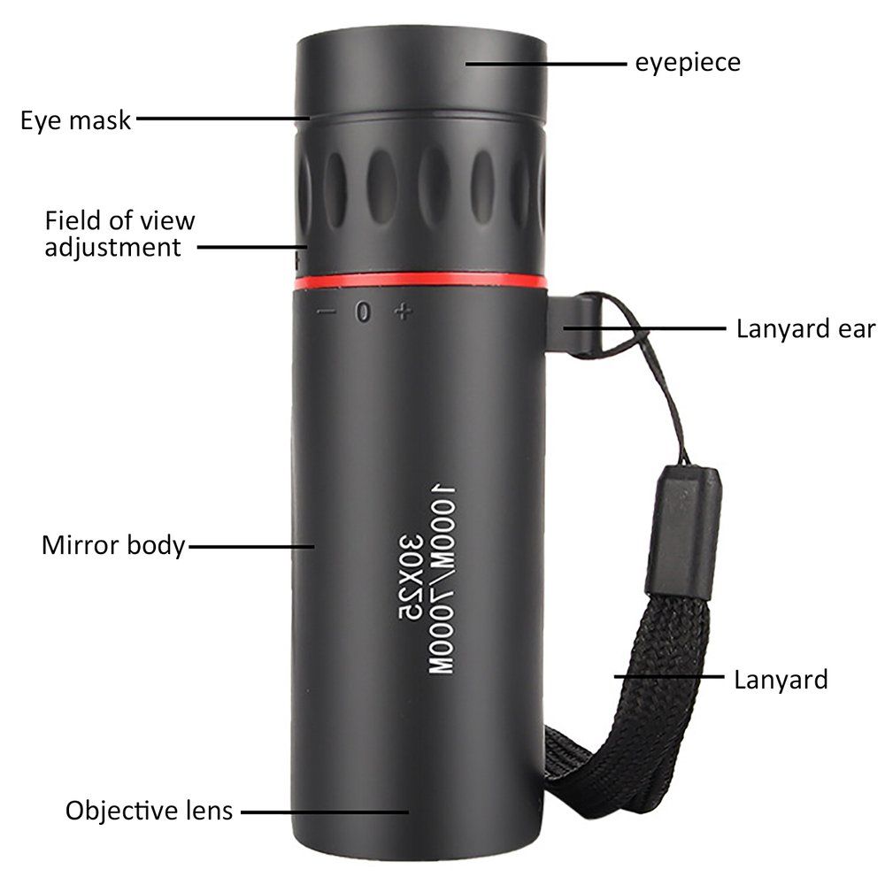 30x25 Monocular Telescope Dual Focus Optics Zoom Day & Night Waterproof Black