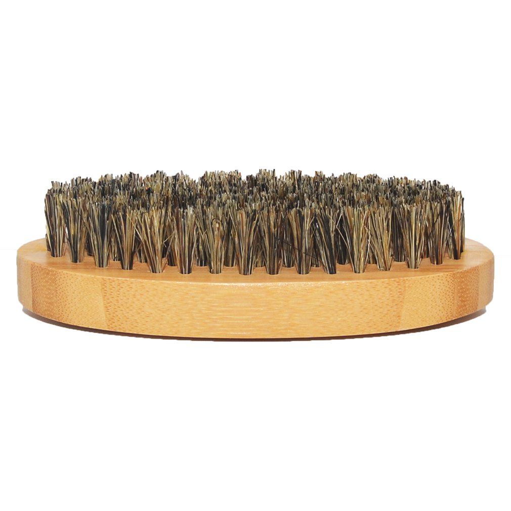 CB Men Boar Hair Bristle Beard Mustache Brush Hard Round Wood Handle Comb