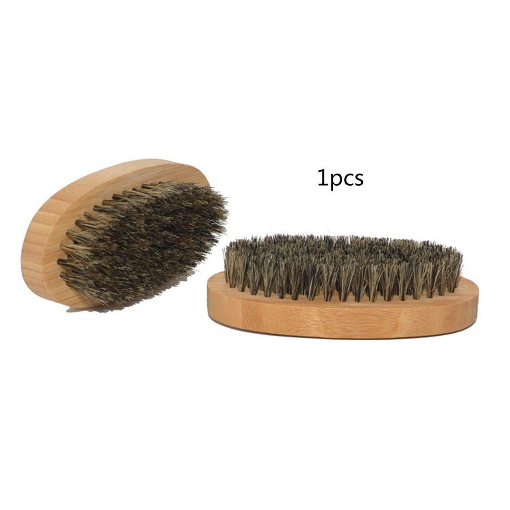 CB Men Boar Hair Bristle Beard Mustache Brush Hard Round Wood Handle Comb