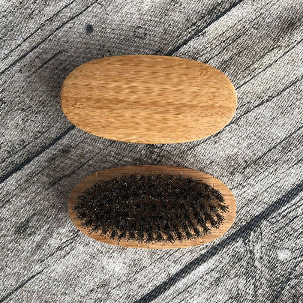 CB Men Boar Hair Bristle Beard Mustache Brush Hard Round Wood Handle Comb