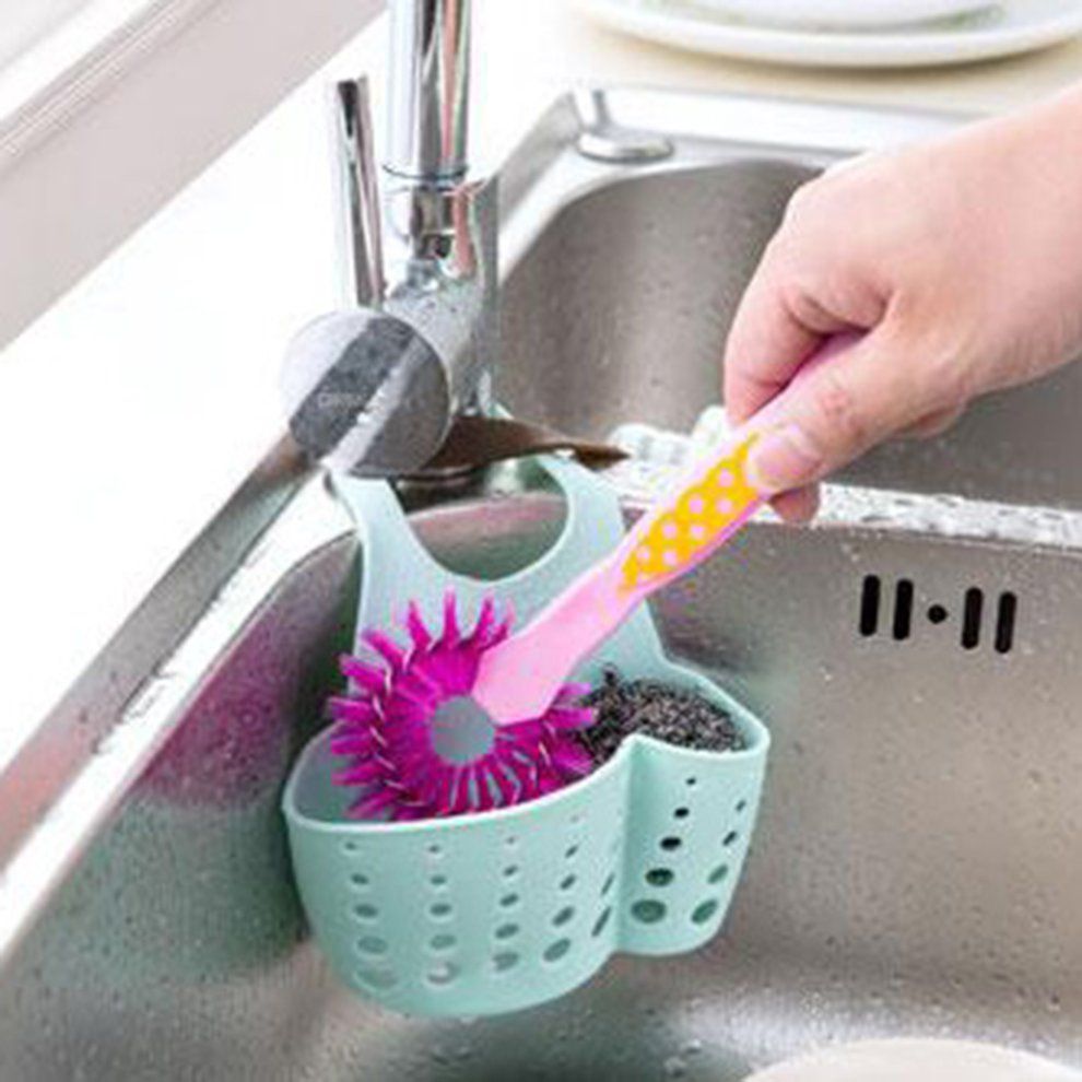 Adjustable Sink Faucet Housing Cradle Kitchen Shelving Rack Sponge Holder Blue
