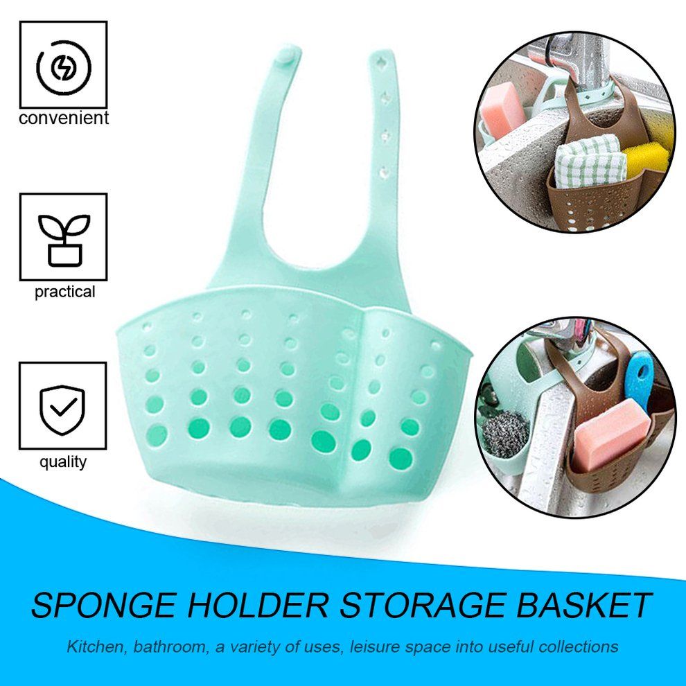 Adjustable Sink Faucet Housing Cradle Kitchen Shelving Rack Sponge Holder Blue