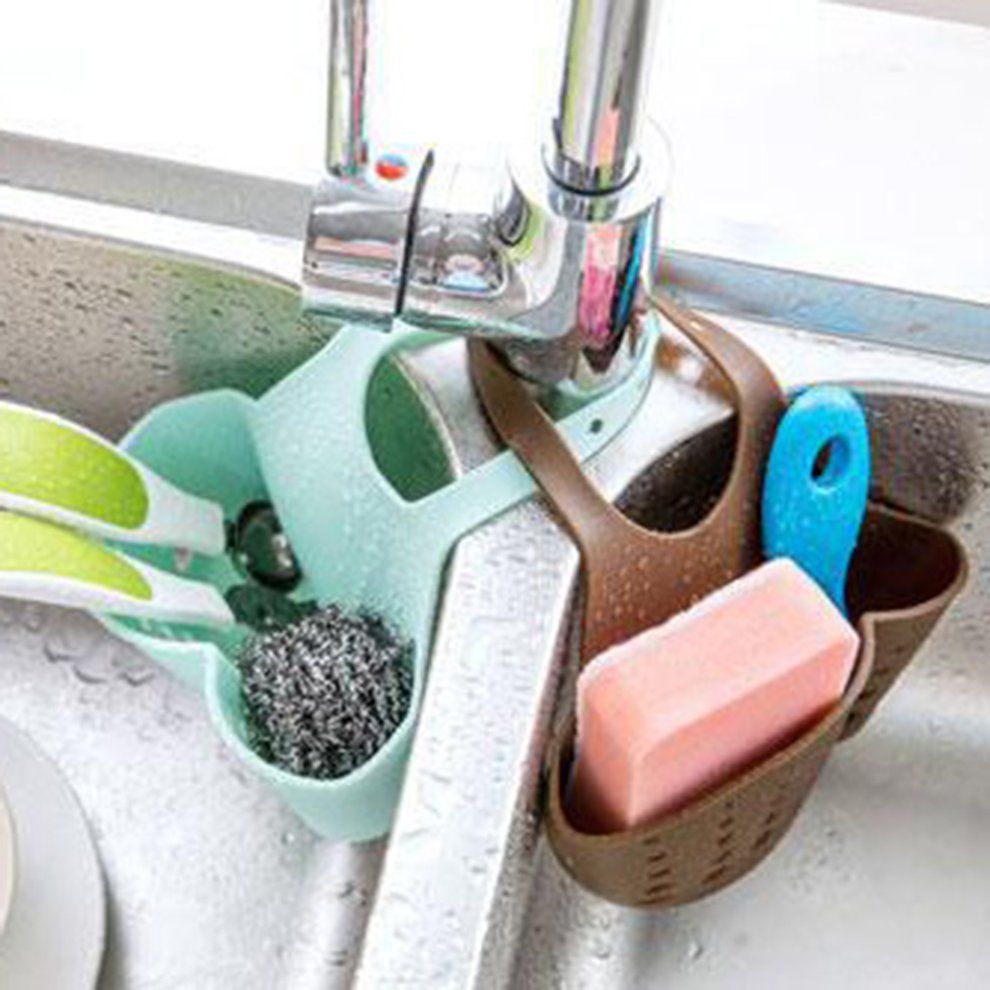 Adjustable Sink Faucet Housing Cradle Kitchen Shelving Rack Sponge Holder Blue