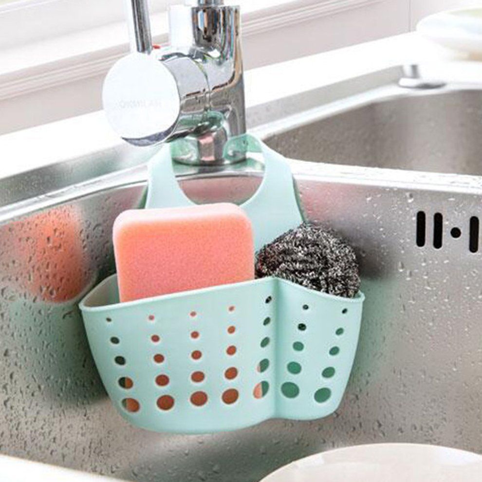 Adjustable Sink Faucet Housing Cradle Kitchen Shelving Rack Sponge Holder Blue