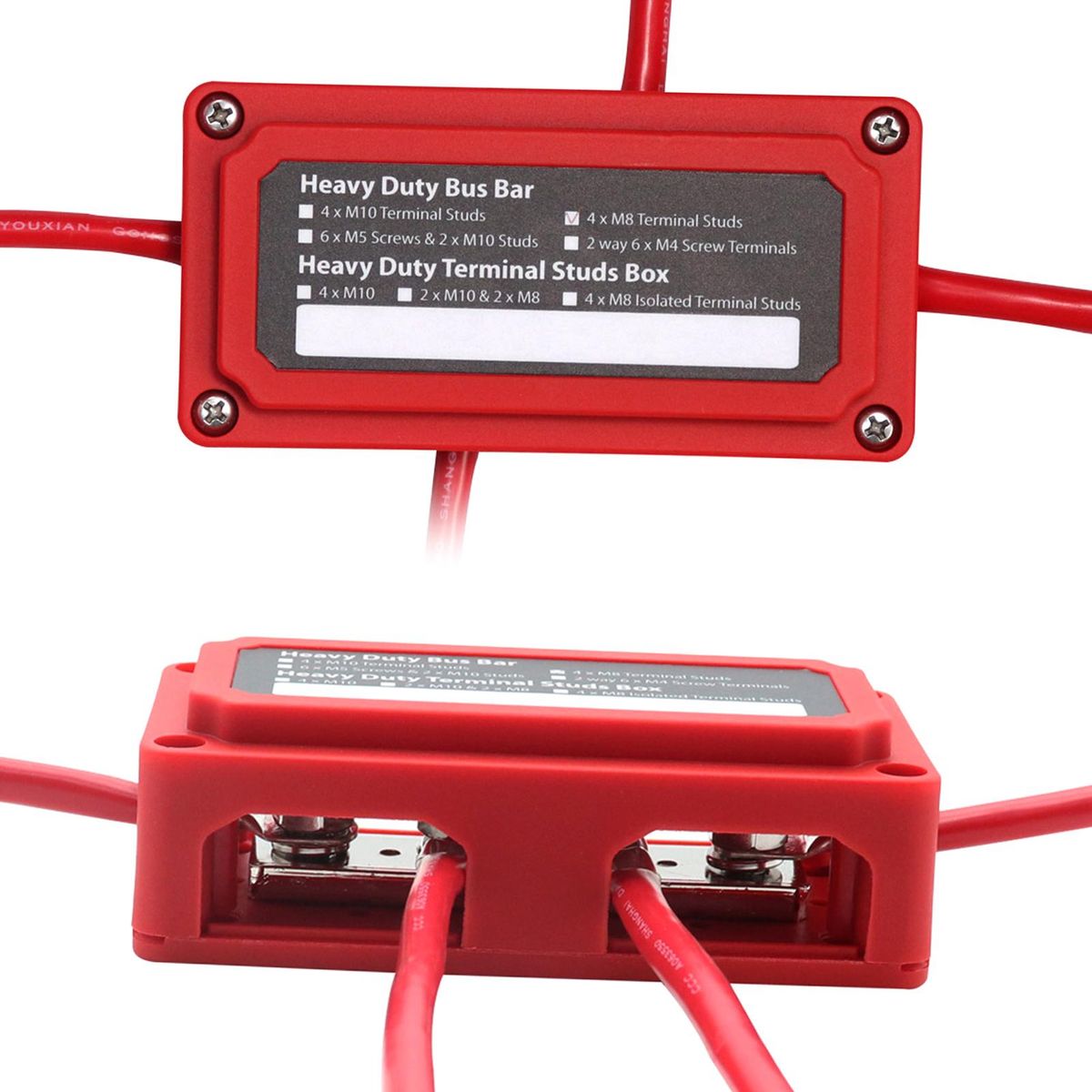 Power Distribution Block Heavy Duty Bus Bar Box with 5/16in M8*4 Terminal Studs 48V 300A Post Battery Junction Block for Car RV Truck Marine Boat