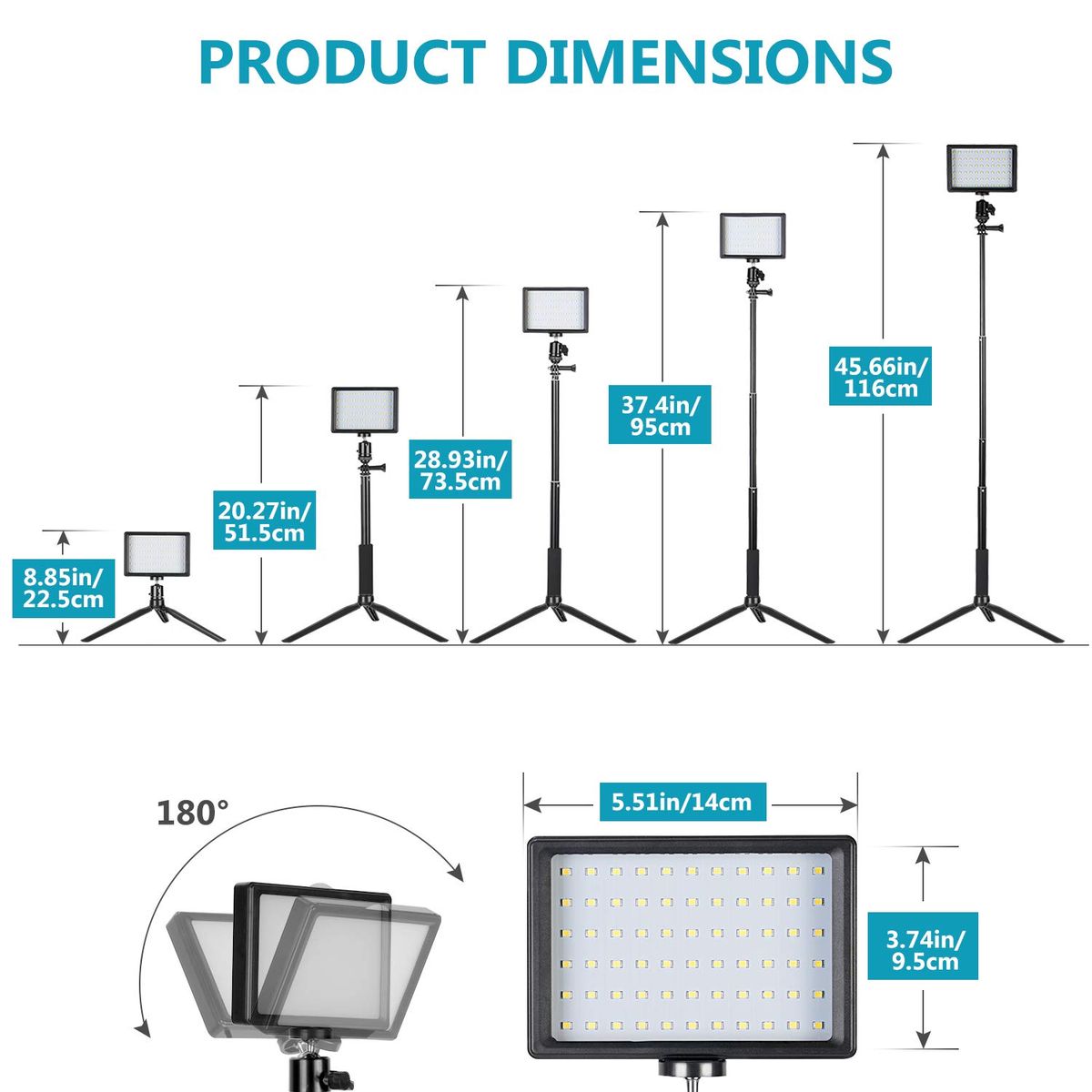 2 Packs Dimmable 5600K USB Camera LED Video Light W/ Adjustable Tripod Stand Color Filters