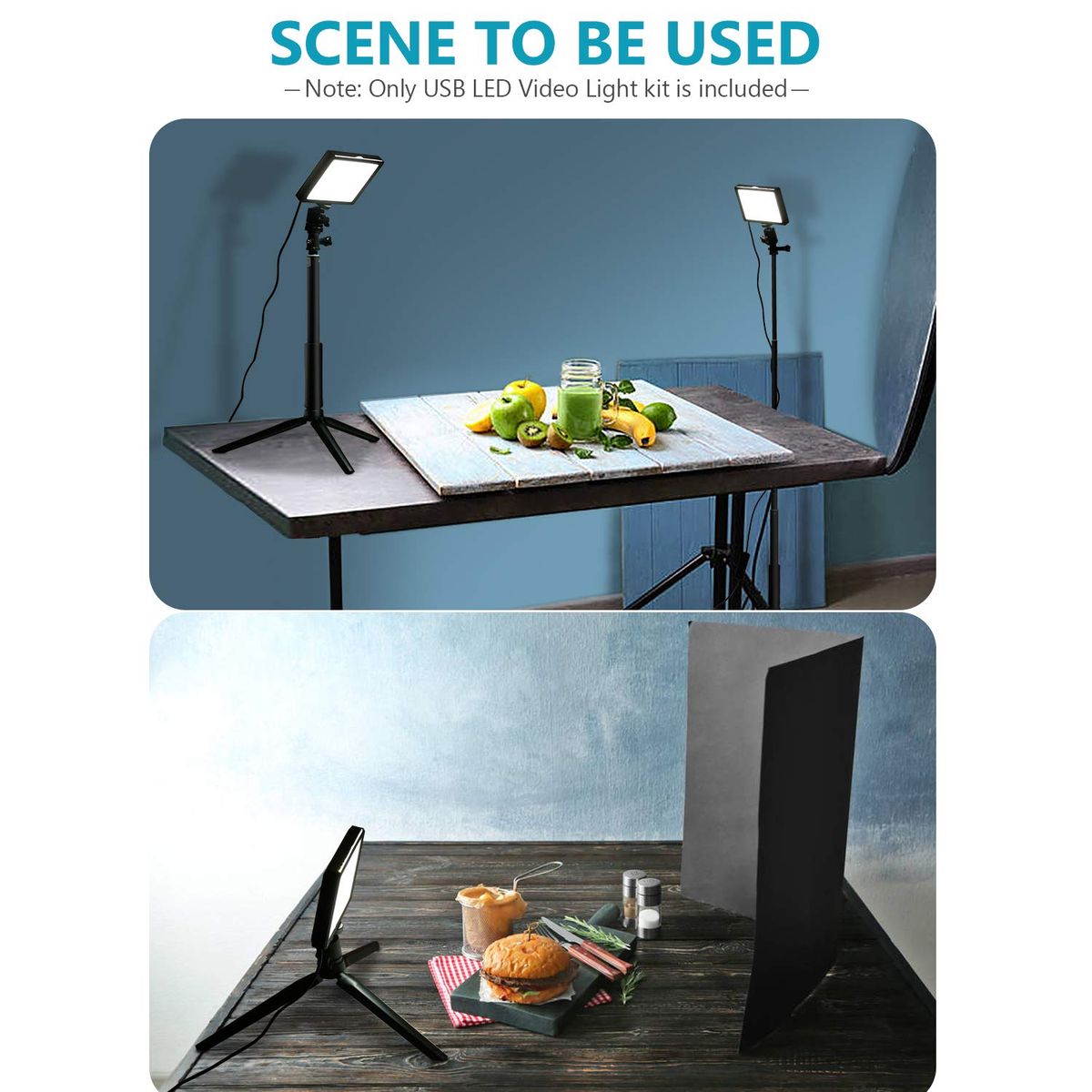 2 Packs Dimmable 5600K USB Camera LED Video Light W/ Adjustable Tripod Stand Color Filters
