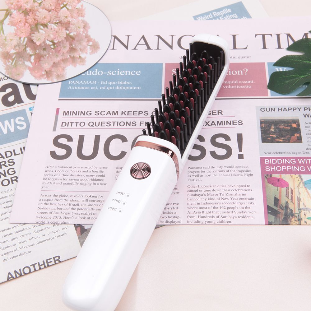 Rechargeable Hair Straightener Brush Wireless USB Recharge Easy To Carry 100-240v Universal Perm Machine