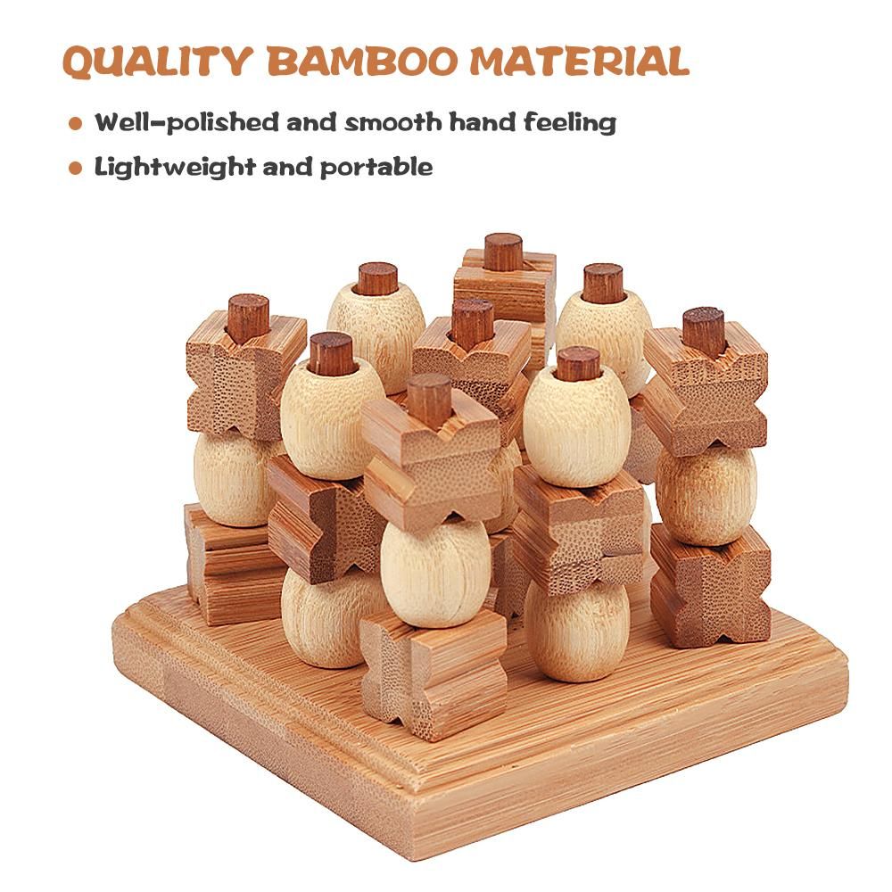 Wooden 3D XO Chess Set Travel Games Entertainment Educational Toys for Kids Adult Family Tabletop Board Game Family Game Wood Strategy Board Game