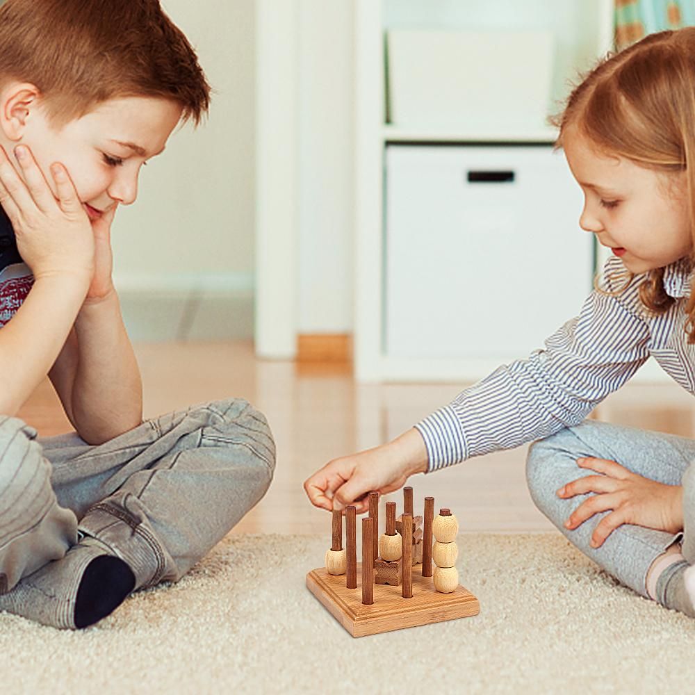 Wooden 3D XO Chess Set Travel Games Entertainment Educational Toys for Kids Adult Family Tabletop Board Game Family Game Wood Strategy Board Game