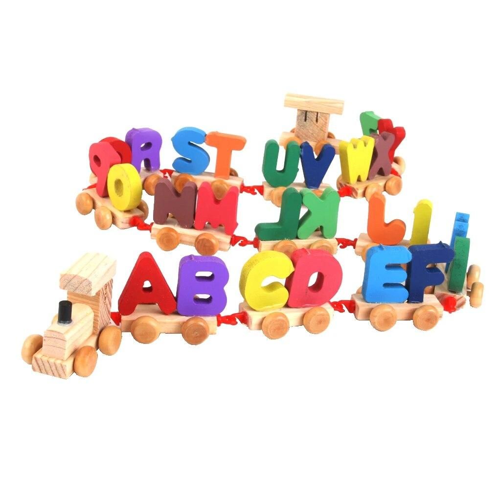 Wooden Train Set Alphabet Wood Letter Preschool Kids Toddler Educational Toy
