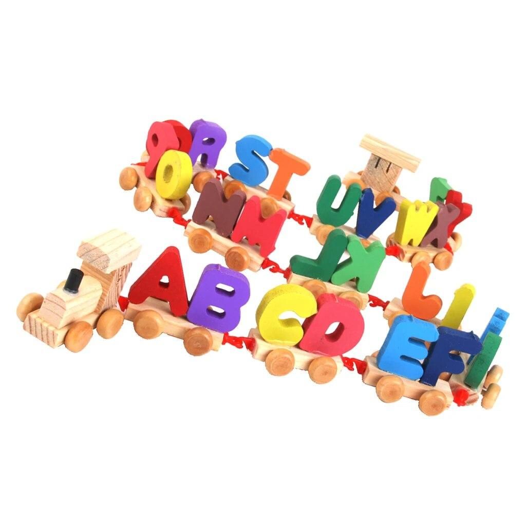Wooden Train Set Alphabet Wood Letter Preschool Kids Toddler Educational Toy