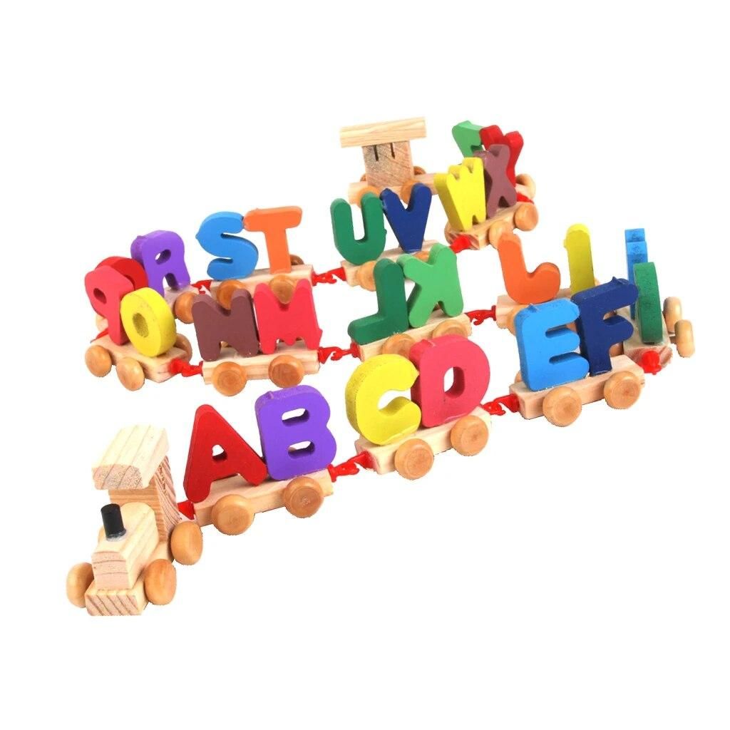 Wooden Train Set Alphabet Wood Letter Preschool Kids Toddler Educational Toy
