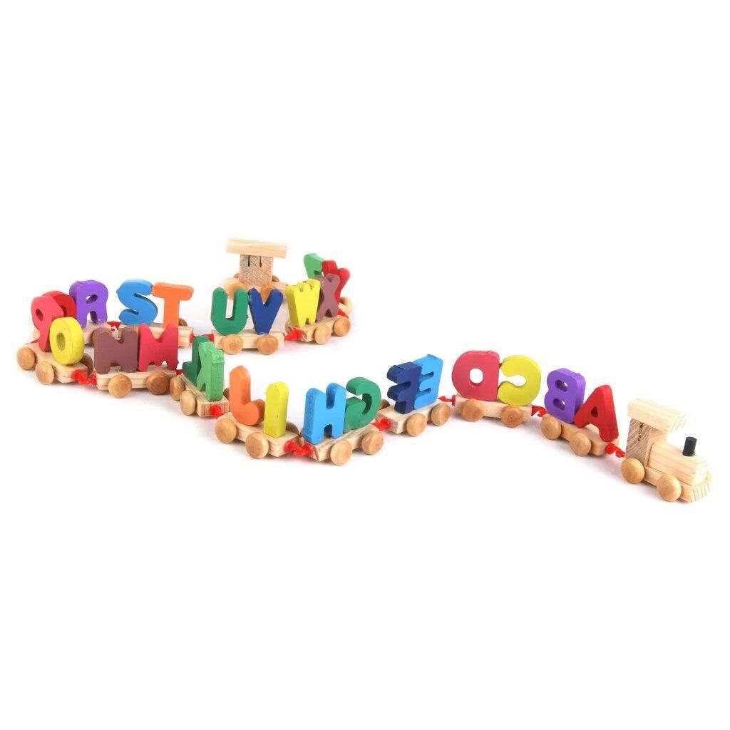 Wooden Train Set Alphabet Wood Letter Preschool Kids Toddler Educational Toy