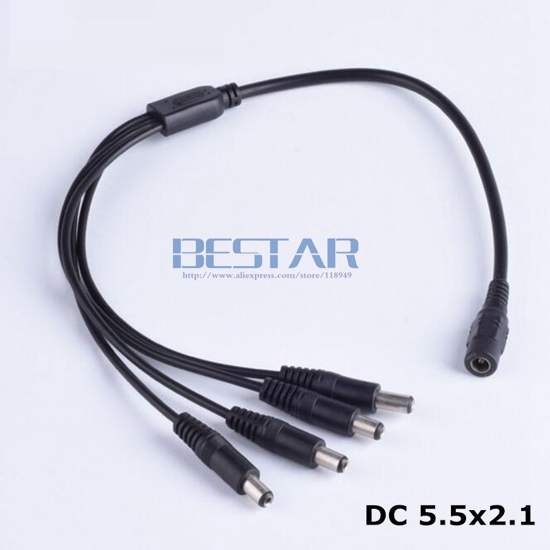 30CM DC 5.5*2.1 Jack Female Barrel 1 IN To 4 Out Dc 5.5 2.1 Mm 5.5x2.1mm Male Plug Power Charging Cable For LED Light Controller