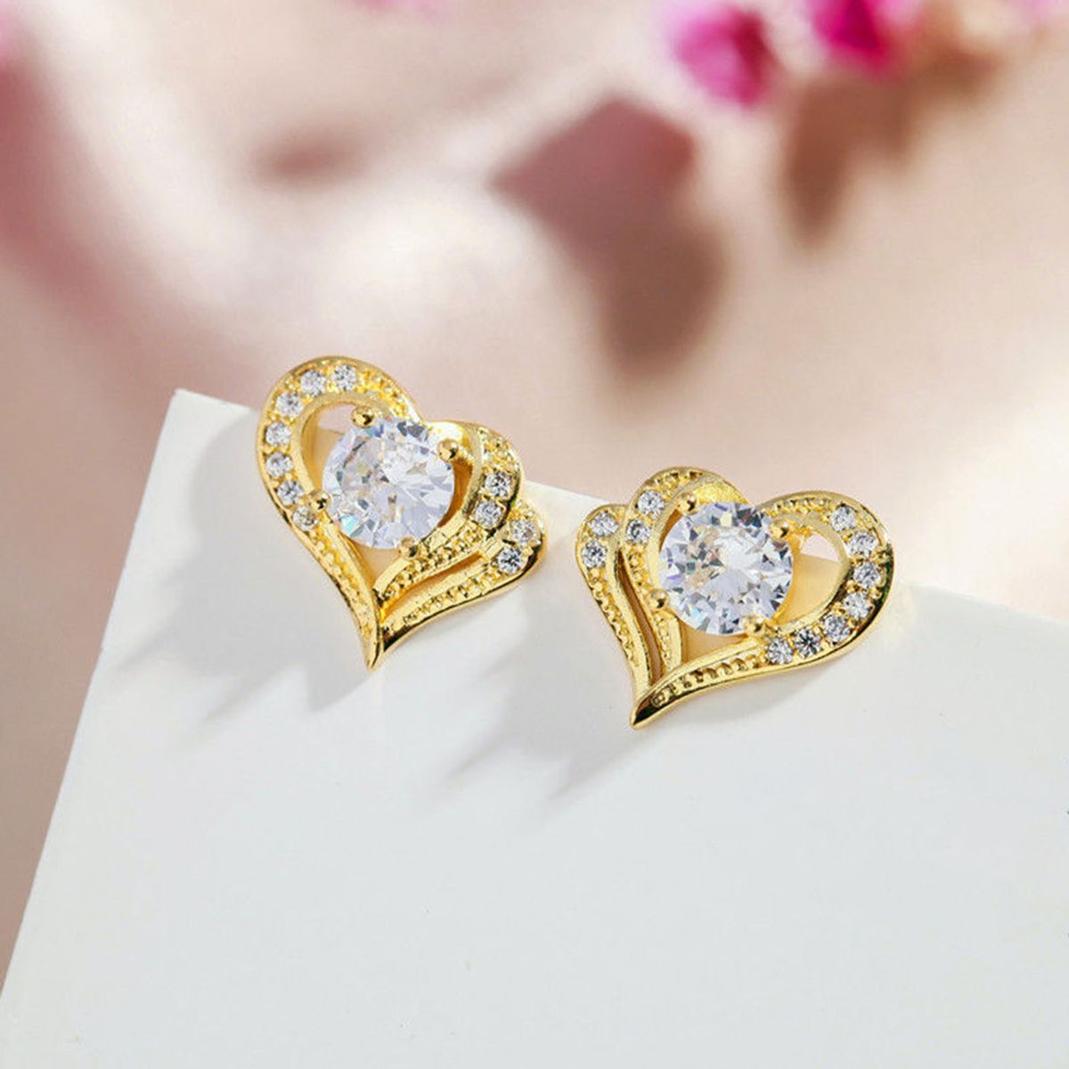 1 Pair Women Earring Heart-shaped Fashion Jewelry-Silver