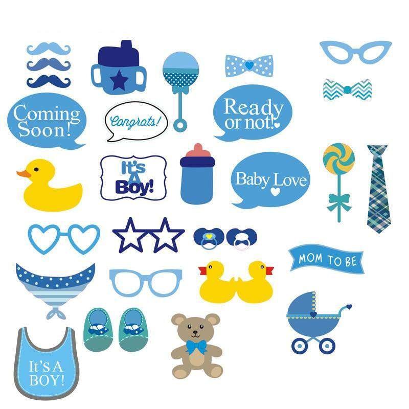 30 Pcs/set Baby Photo Booth Props Boy Girl Baby Shower 1st Birthday Fun Party Decoration Centerpieces Photobooth Photocall Boy