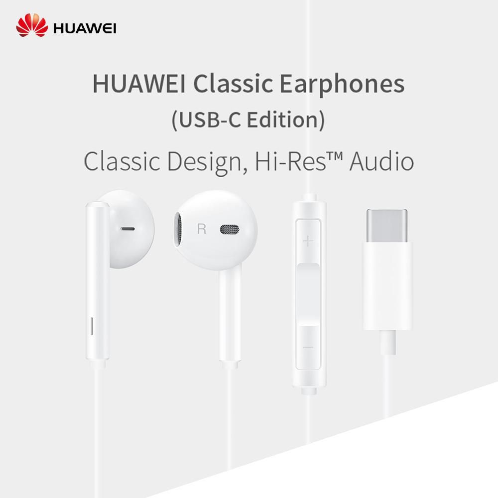 HUAWEI CM33 Classic Earphones (USB-C Edition) Half In-ear Corded Headset Handsfree Hi-Res High-Resolution Audio Immersive Wired Headphone with Mic Microphone Volume Control Wind Noise Reduction Cancellation 3-Button Remote Co