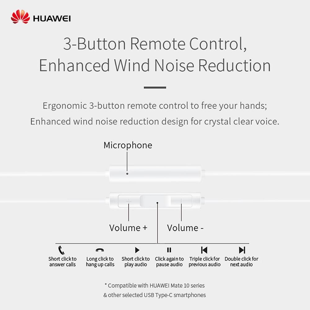 HUAWEI CM33 Classic Earphones (USB-C Edition) Half In-ear Corded Headset Handsfree Hi-Res High-Resolution Audio Immersive Wired Headphone with Mic Microphone Volume Control Wind Noise Reduction Cancellation 3-Button Remote Co