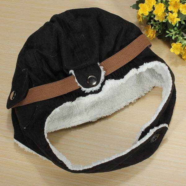 Retro Kids Toddler Boys Warm Pilot Aviator Winter Cap Earmuff Ear Protector Hat Black