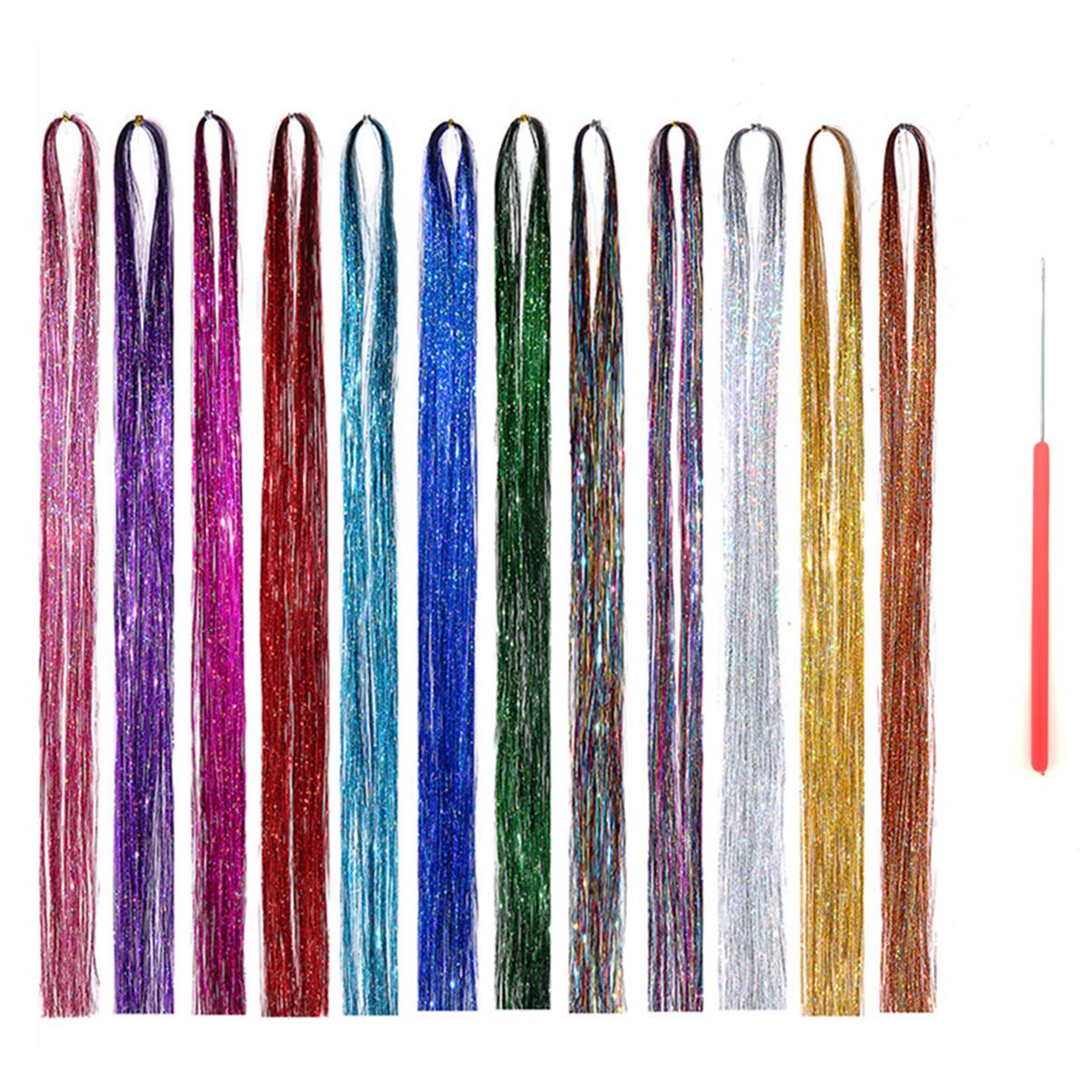 12 Colors Tinsel Hair Extensions Sparkling Shiny Colorful