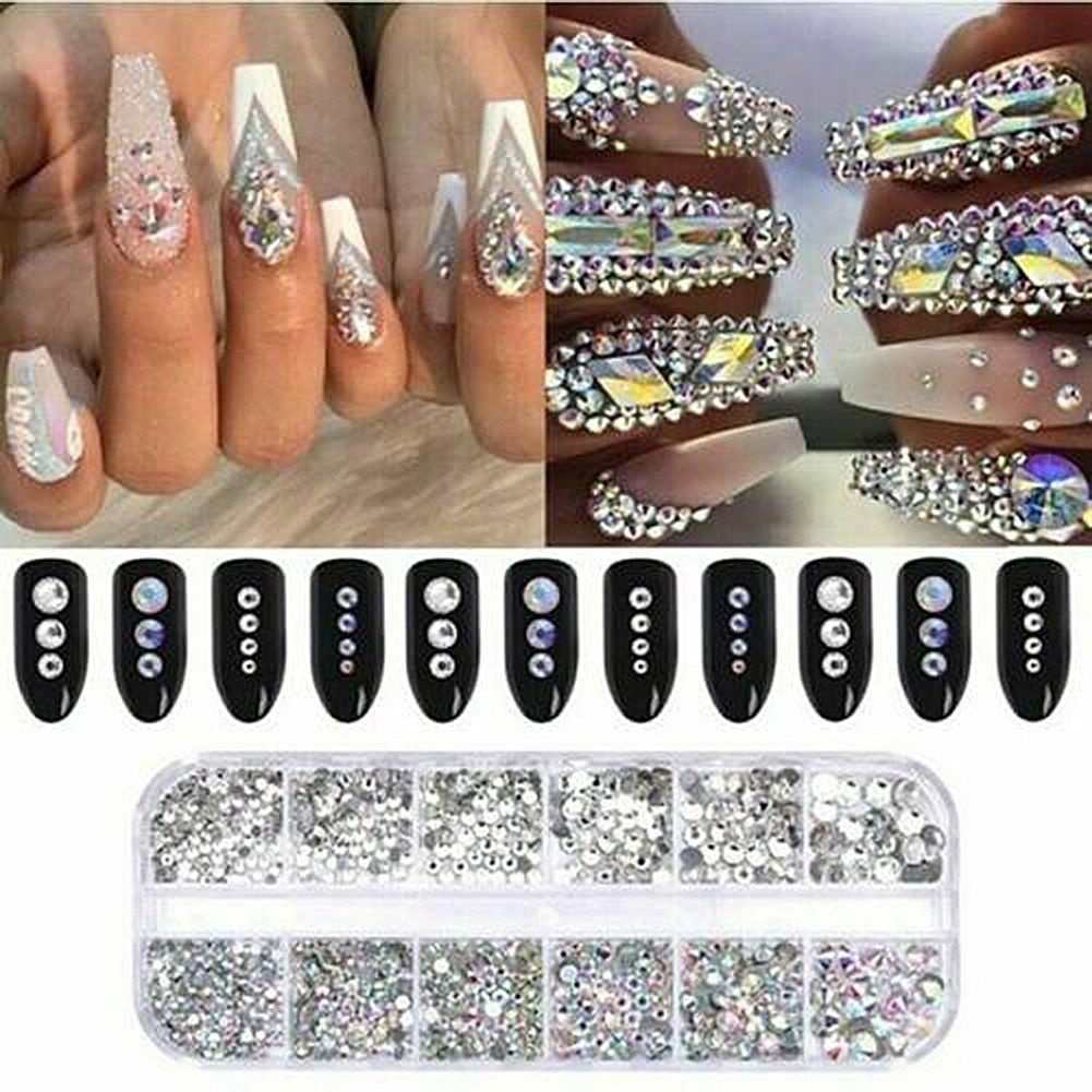 12 Grids Glitter Transparent Flat Rhinestone Mixed Shiny-