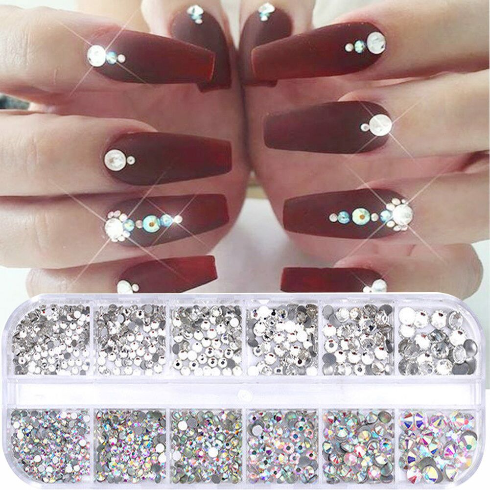 12 Grids Glitter Transparent Flat Rhinestone Mixed Shiny-