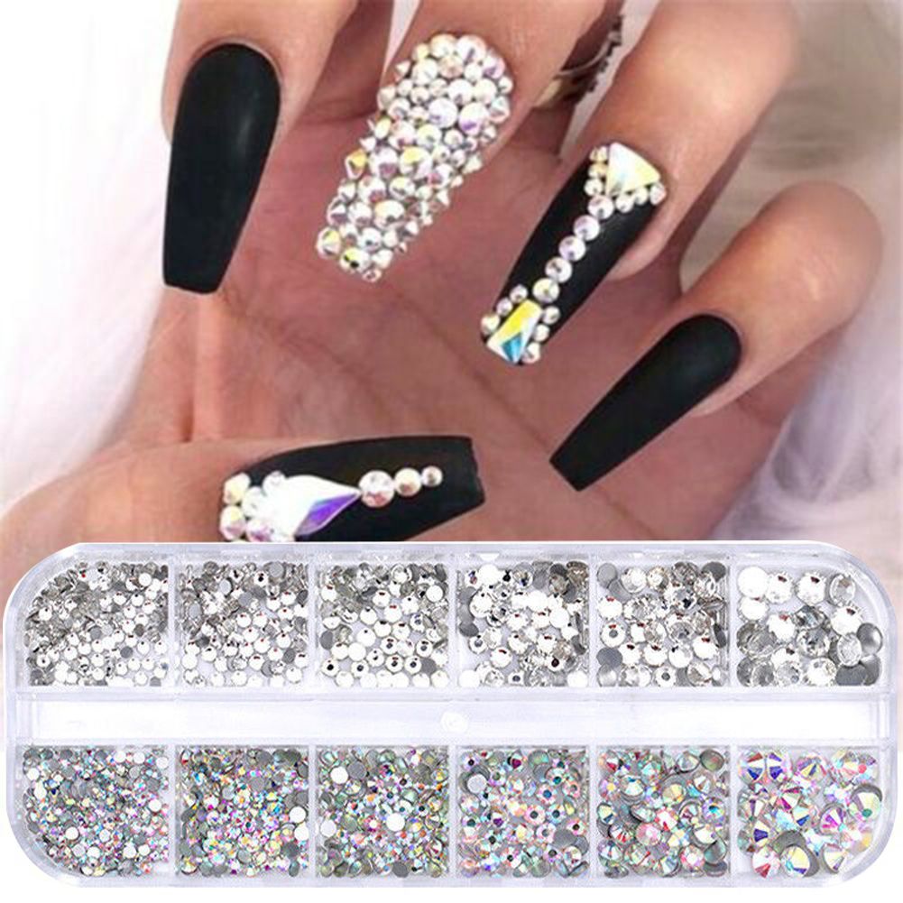12 Grids Glitter Transparent Flat Rhinestone Mixed Shiny-