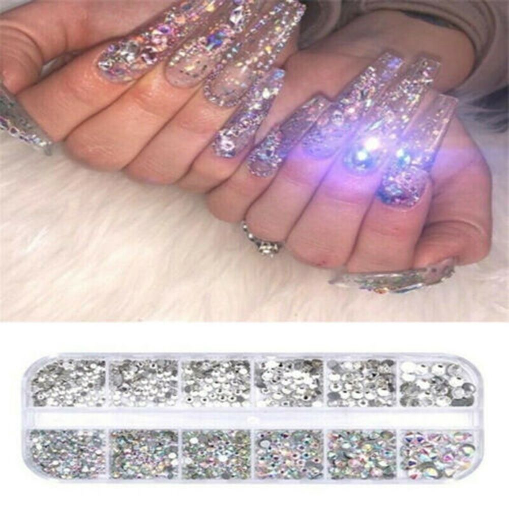 12 Grids Glitter Transparent Flat Rhinestone Mixed Shiny-