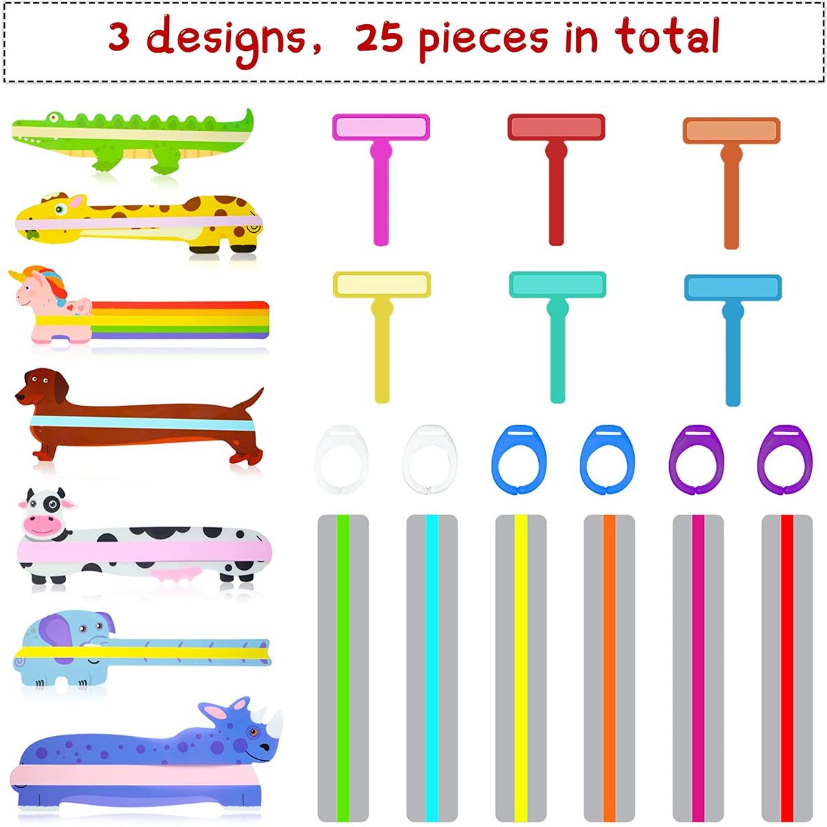 25 Pieces Dyslexia Reading Strips For Kids Animal Tracking