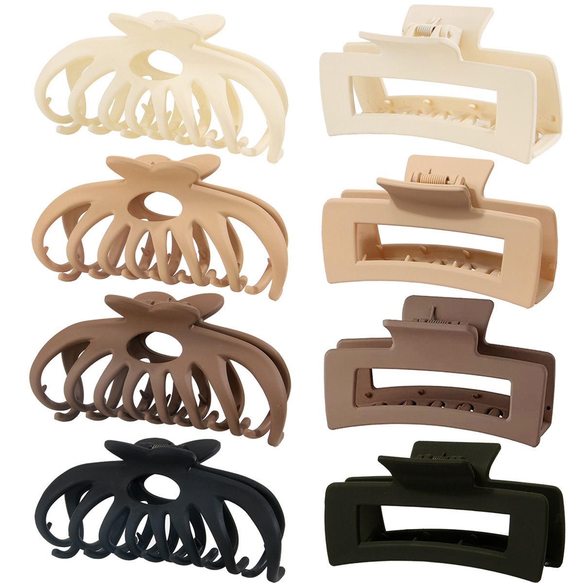 8Pcs Plastic Matte Hair Claws Hair Clips Combination Set - A