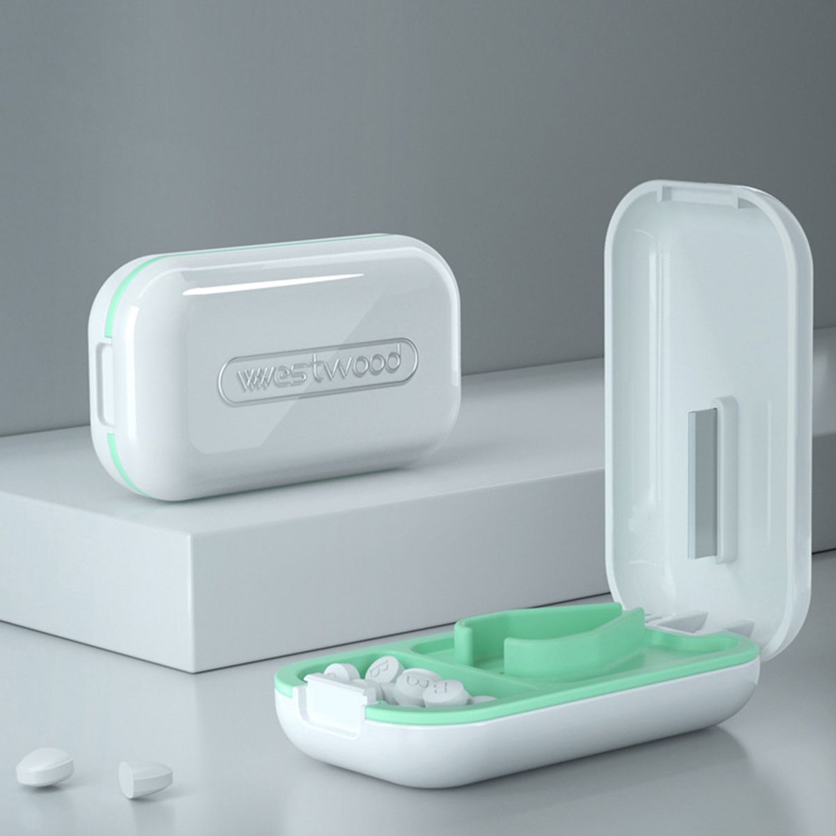 Pill Box   Perfect Storage Pill Cutter White