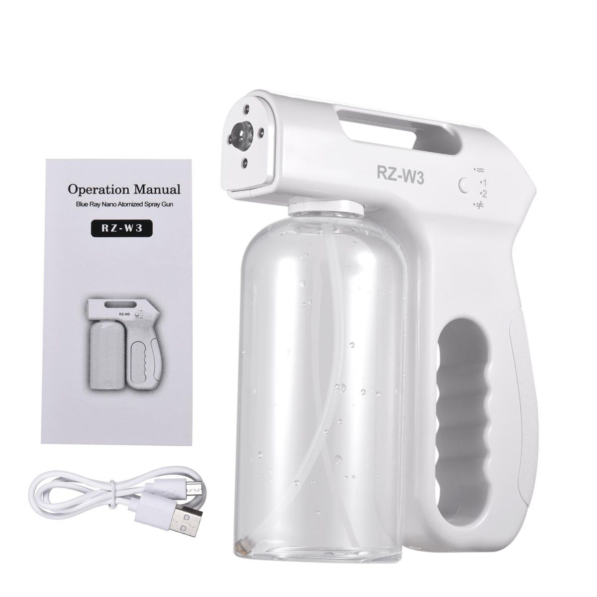 Handheld Blue Light Nano Atomizer Rechargeable Sterilizing Sprayer 800ml Portable Cordless Electric Spray Machine Adjustable Fog for Home Office Hotel School Restaurant Use