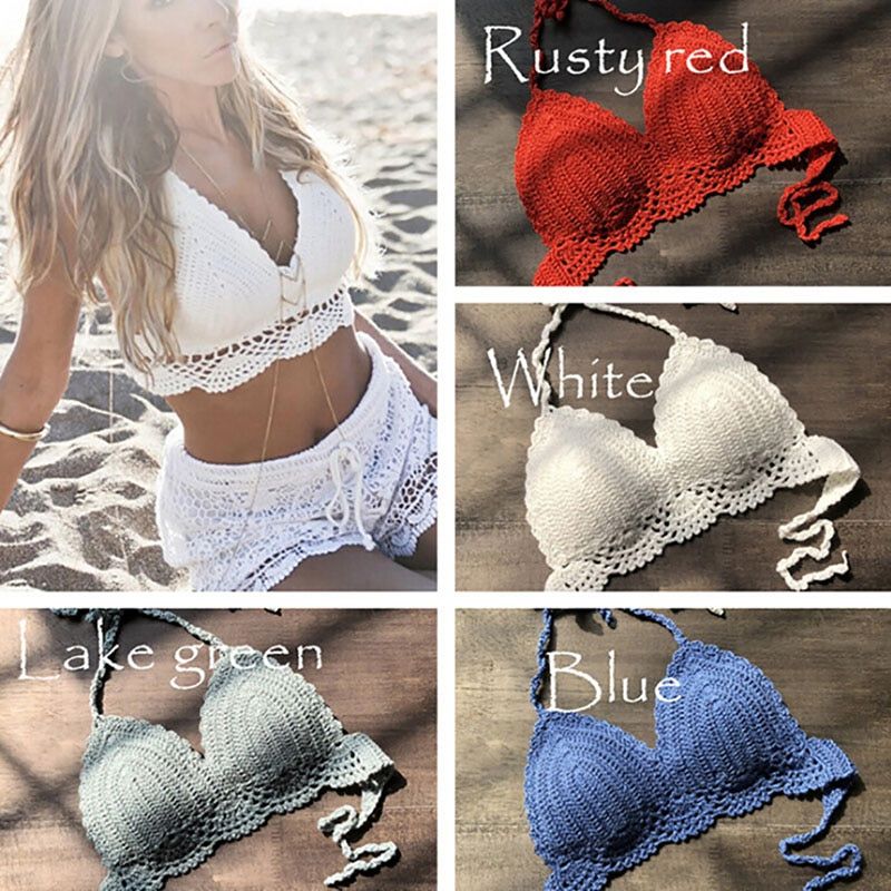 Sexy Women Summer Backless Crochet Knit Beach Bra Boho Bralette Deep Camis