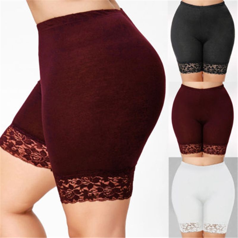 (White)Plus Size Safety Shorts Women Black Lace High Stretch Safety Pants Ladies Casual Seamless Under Shorts XXXXL XXL XXXL Workout DOU