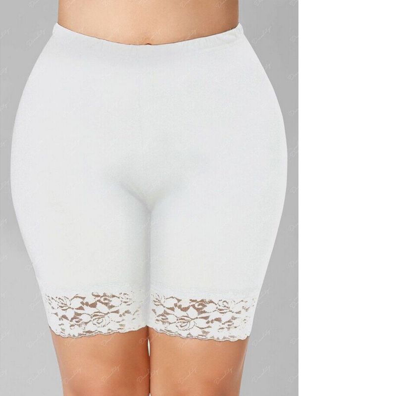 (White)Plus Size Safety Shorts Women Black Lace High Stretch Safety Pants Ladies Casual Seamless Under Shorts XXXXL XXL XXXL Workout DOU