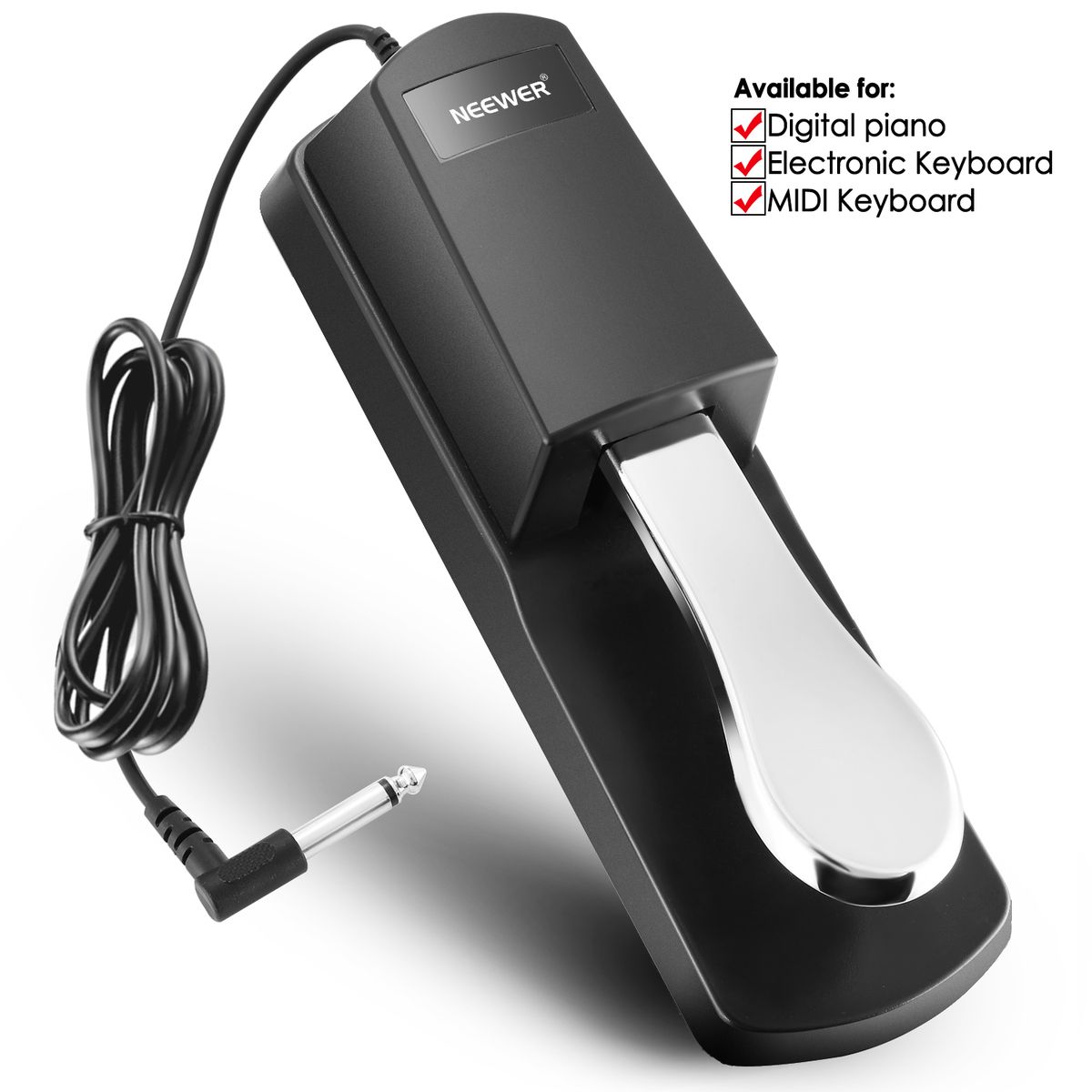 Universal Piano-style Sustain Foot Pedal With Polarity Switch Design Compatible With Any Electronic Keyboard With 1/4 Input Jack