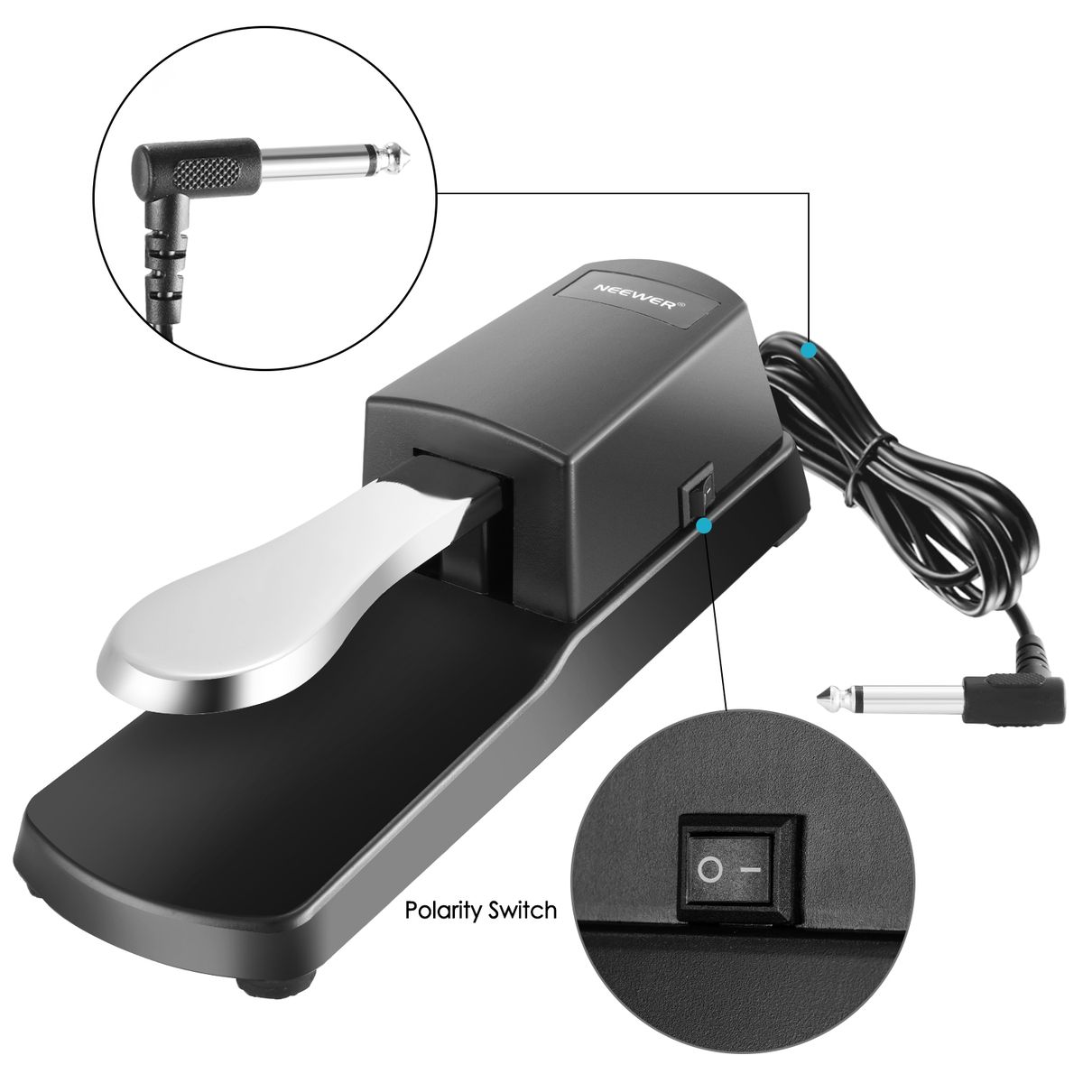 Universal Piano-style Sustain Foot Pedal With Polarity Switch Design Compatible With Any Electronic Keyboard With 1/4 Input Jack