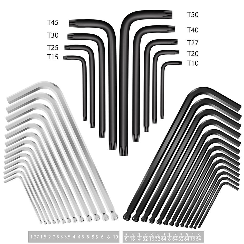 Meterk 36PCS Allen Wrench Set Long Arm Ball End Hex Key Socket Head Screw Wrench Multi-size Internal Hexagonal Spanner Inch/Metric/Star for Bicycle Appliance Repair Tool