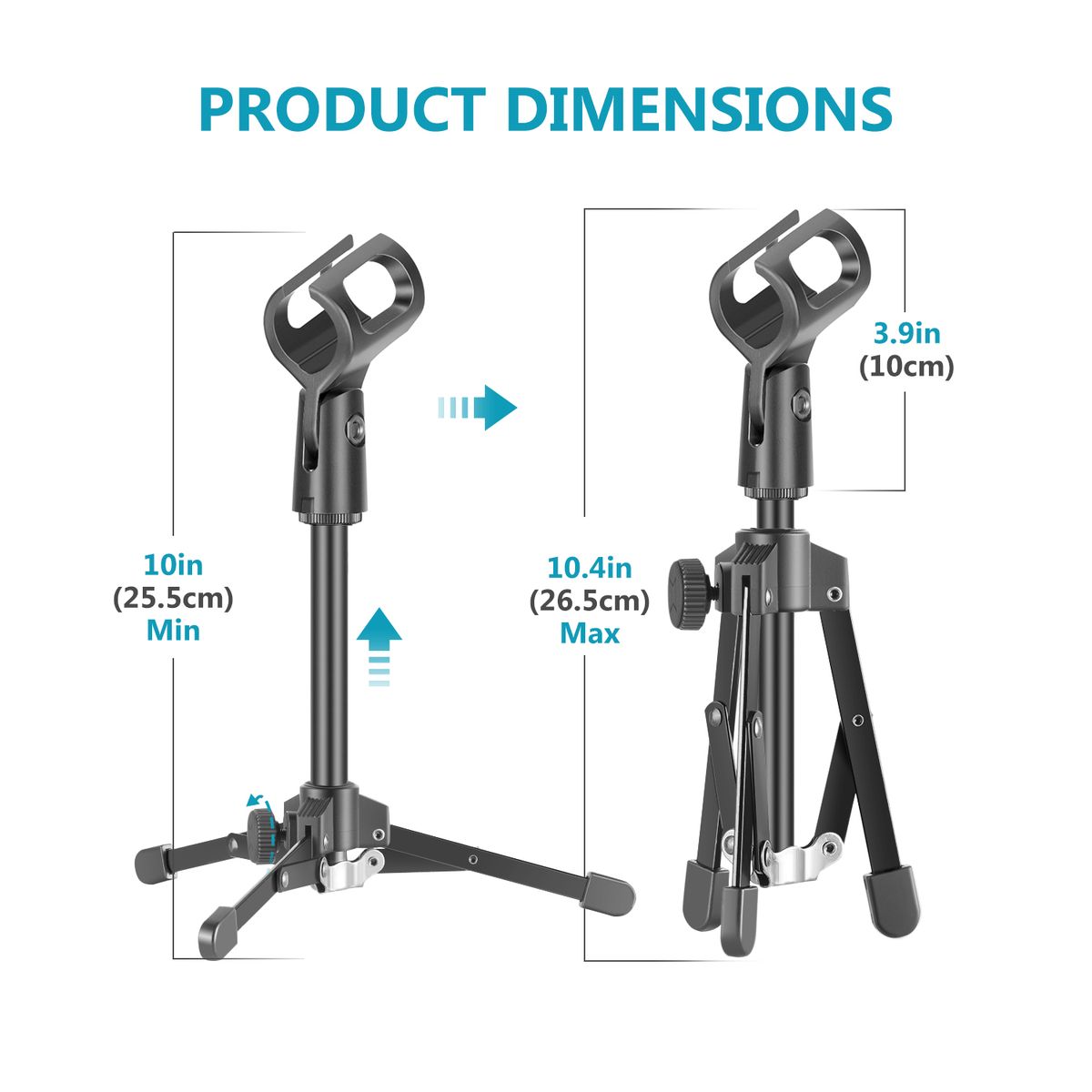 Mini Metal Foldable Desktop Tabletop Tripod Microphone Mic Stand With Mic Clip Holder, Durable Iron Construction, 3/8-inch And 5/8-inch Threaded Mount For Meetings Lectures Podcasts Etc