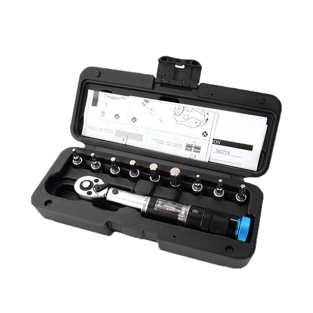 11PCS 1/4 Inch 2-14Nm Preset Torque Wrench Sleeves Set Quick Release Mini Portable Adjustable Torque Wrench Household Bicycle Car Auto Repairs with Storage Box