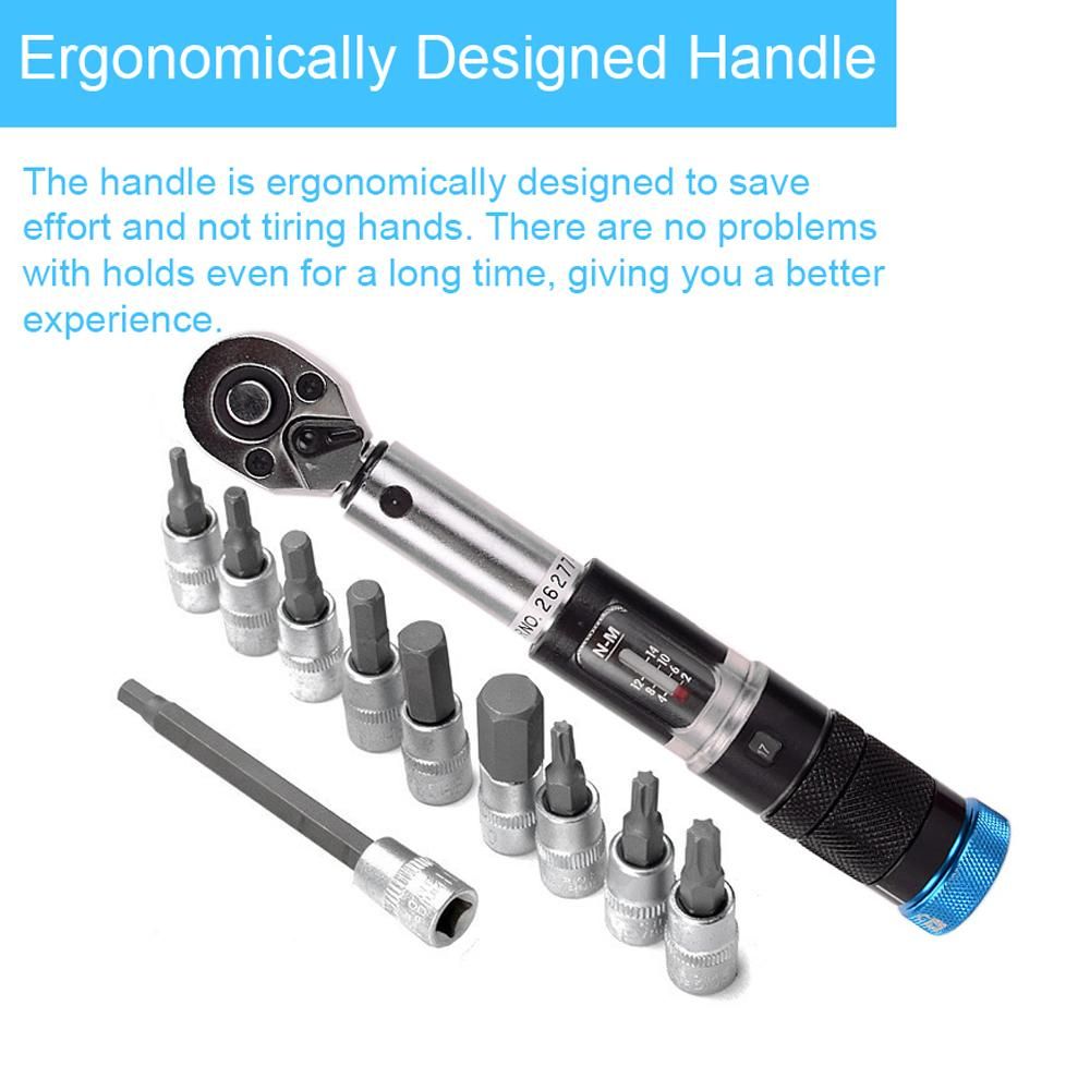 11PCS 1/4 Inch 2-14Nm Preset Torque Wrench Sleeves Set Quick Release Mini Portable Adjustable Torque Wrench Household Bicycle Car Auto Repairs with Storage Box