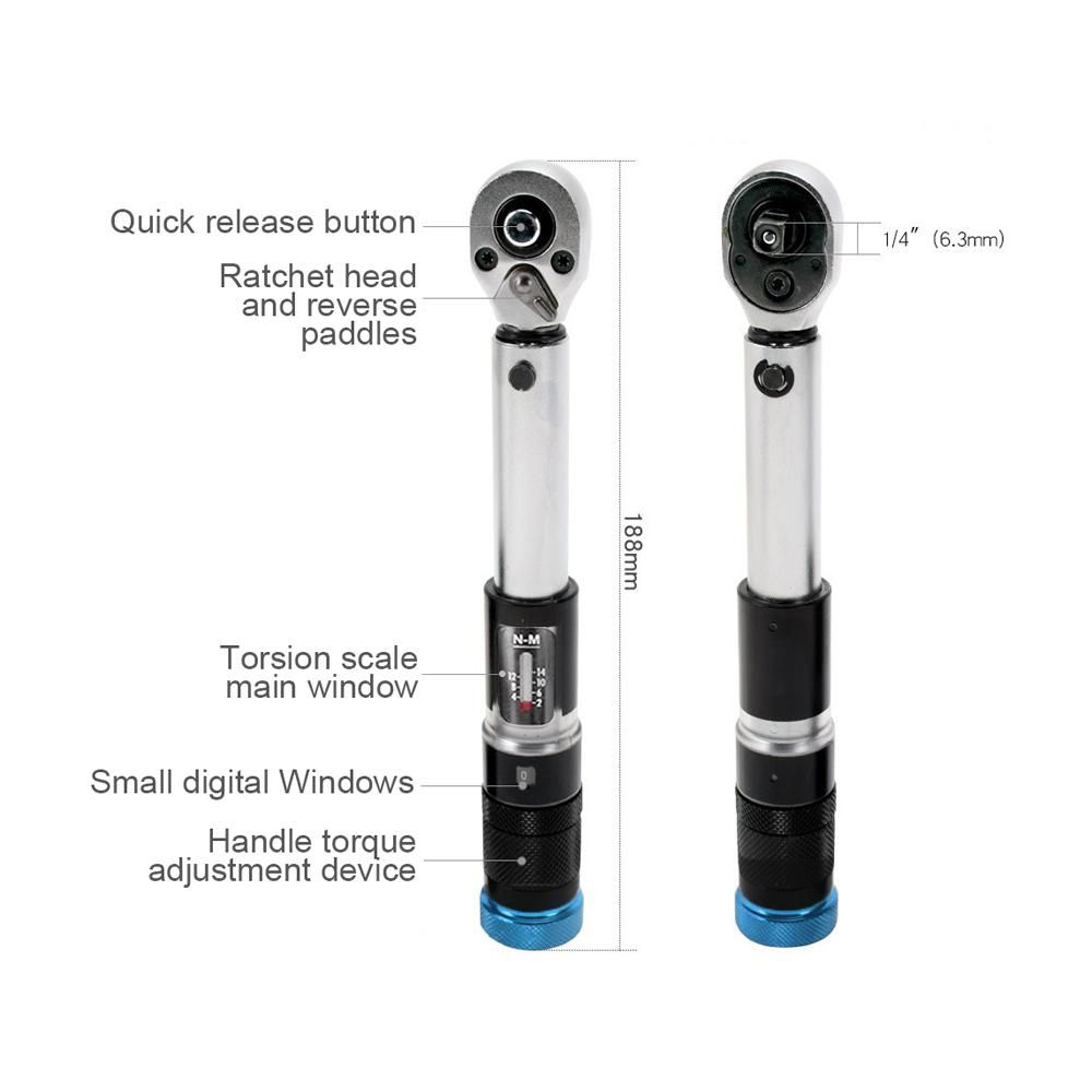 11PCS 1/4 Inch 2-14Nm Preset Torque Wrench Sleeves Set Quick Release Mini Portable Adjustable Torque Wrench Household Bicycle Car Auto Repairs with Storage Box