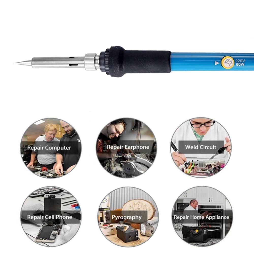 60W Electric Adjustable Temperature Welding Soldering Iron + 5 Replacement Soldering Tips Set