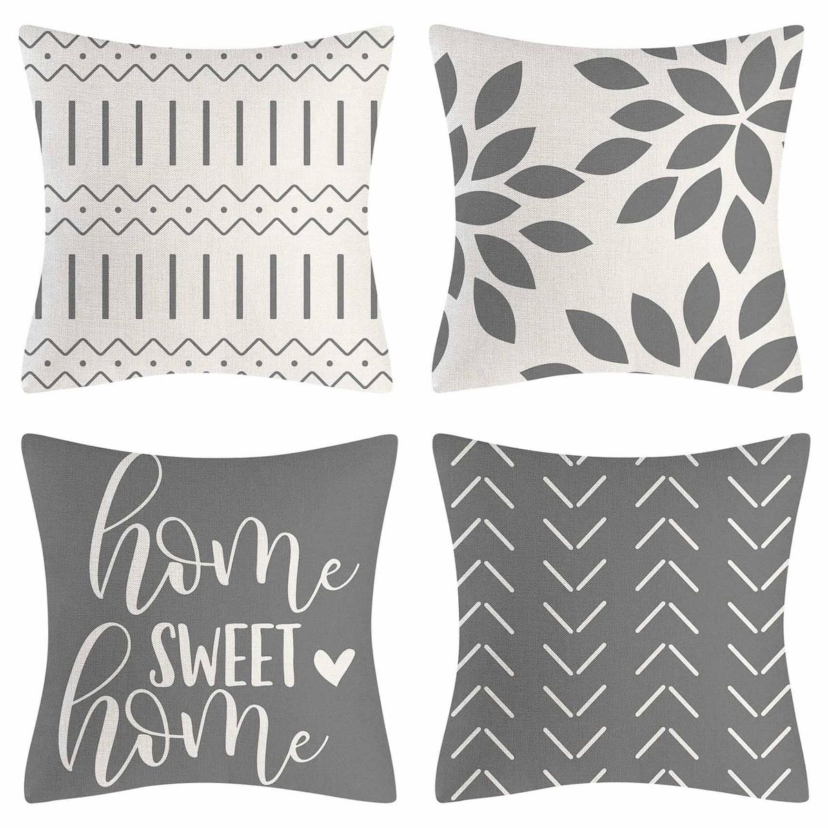 Grey Pillow Covers 18X18 Set of 4 Home Decorative Throw