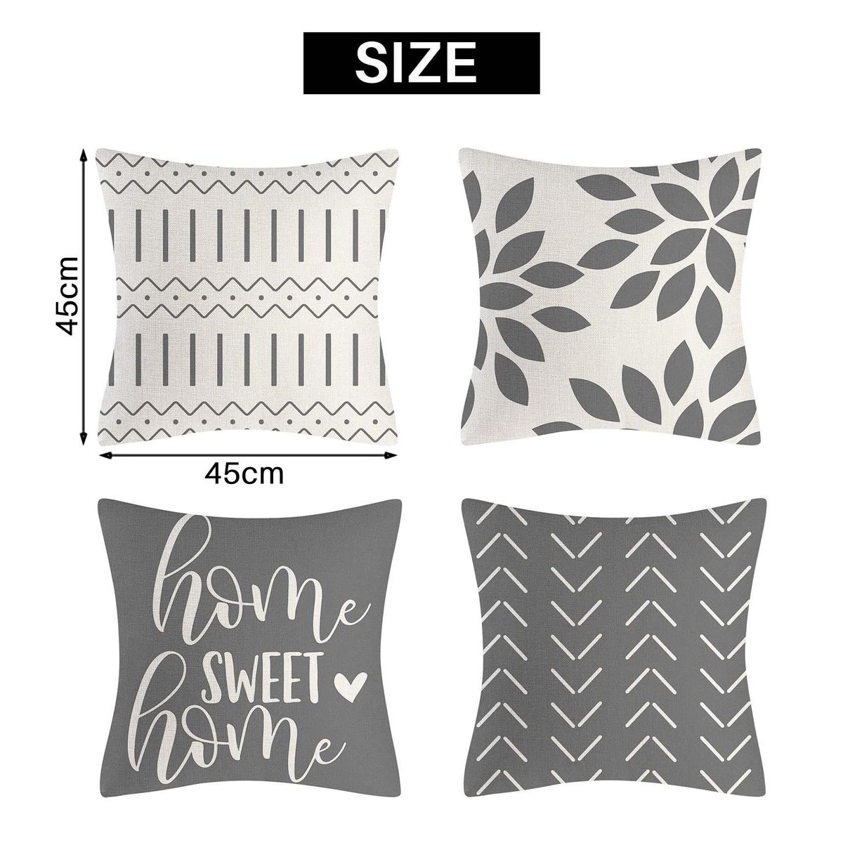 Grey Pillow Covers 18X18 Set of 4 Home Decorative Throw