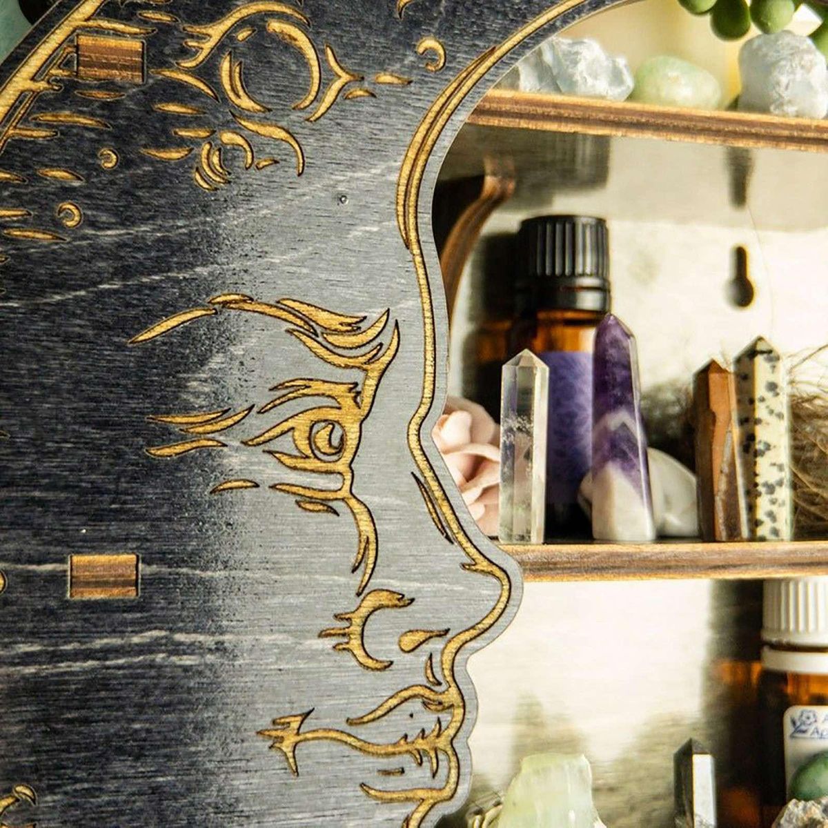 Wall Mounted Crystal Display Essential Oil Shelf Crescent